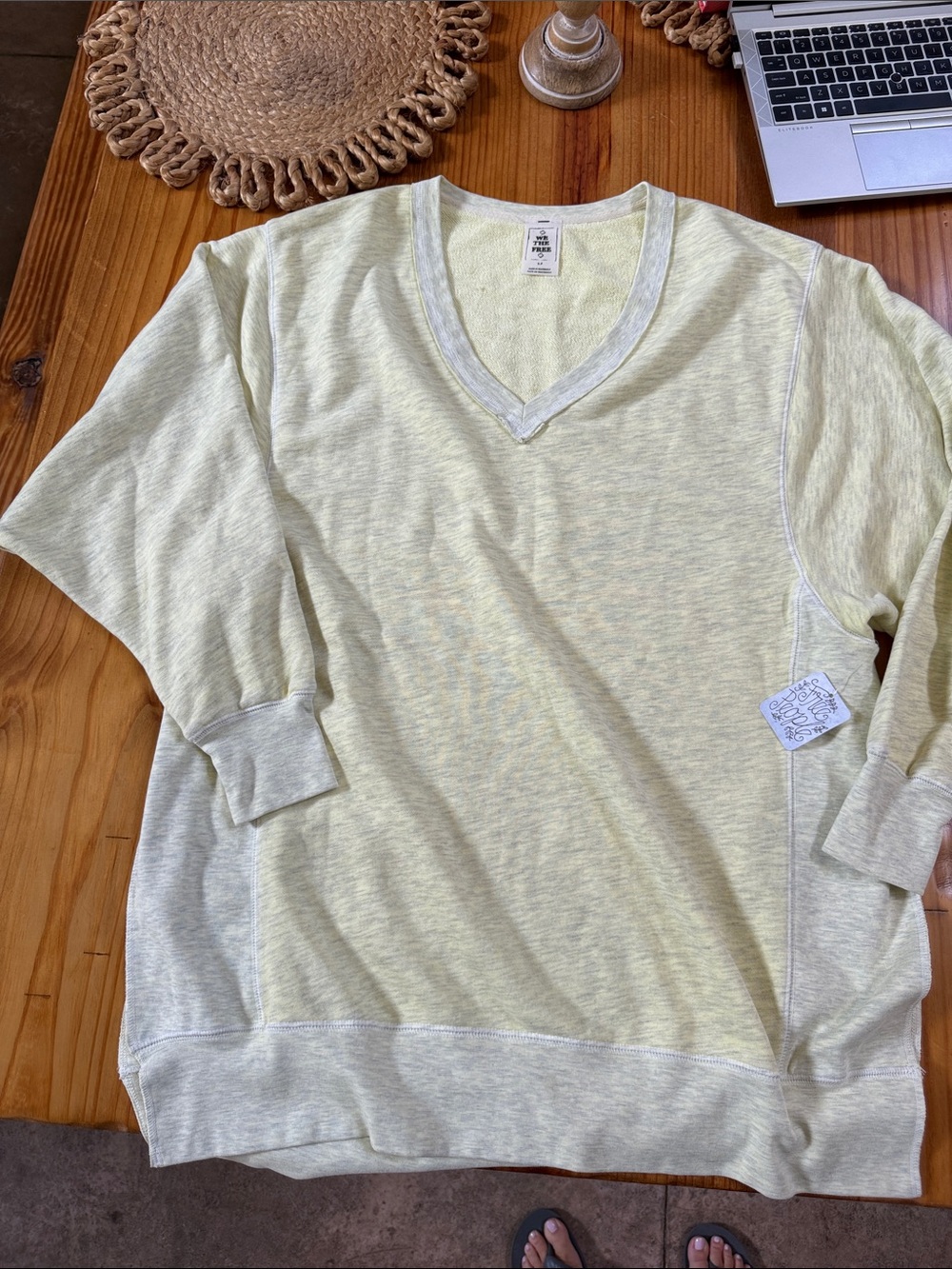 Light Yellow V-Neck Pullover Sweatshirt - Women's